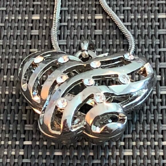 Silver Hollow Butterly Charm Necklace - Picture 2 of 7